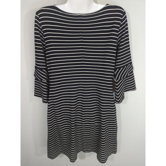 Ann Taylor Black & White Striped Bell Sleeve Mini Dress - Size 2 - Stretch Knit - Picture 5 of 9